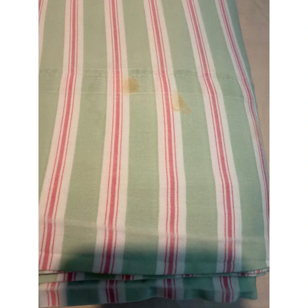 Ralph Lauren Home Sage Green and Pink Jitney Striped 3pc Queen Sheet